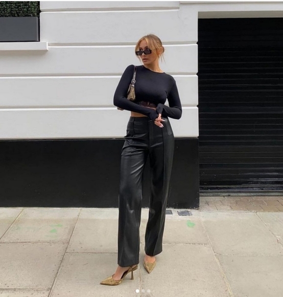 Zara * Faux Leather Straight Wide  Pants - Picture 2 of 16